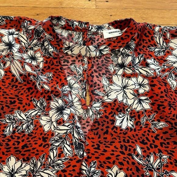Amanda Uprichard red/white/black cheetah leopard print  floral dress - Picture 4 of 8